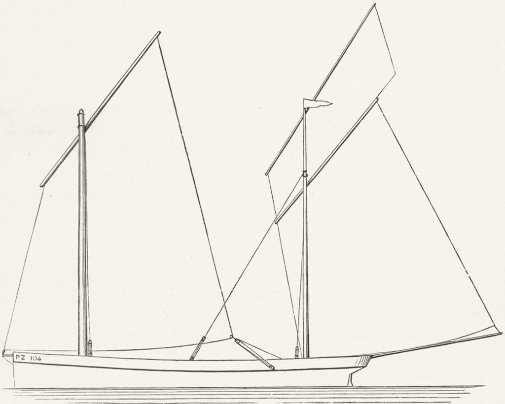 CORNWALL. Sailing. Penzance Lugger 1891 old antique vintage print picture